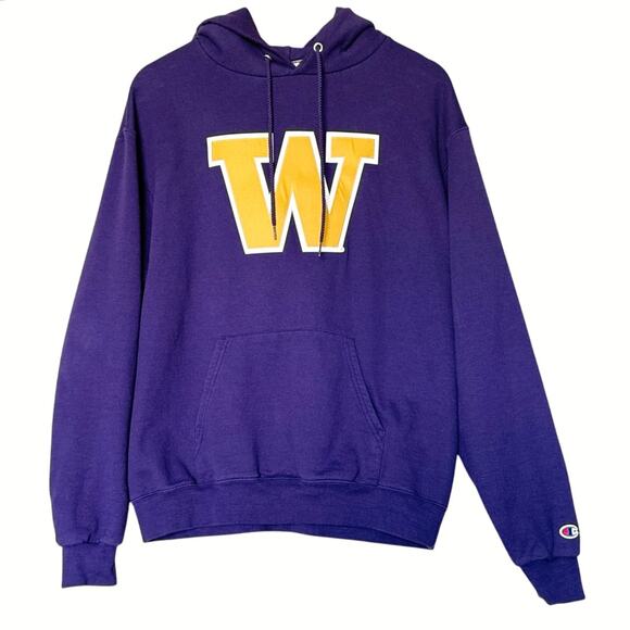 Champion Mens Medium Purple Hoodie Washington Huskies W Logo Pullover Sweatshirt - Picture 1 of 7